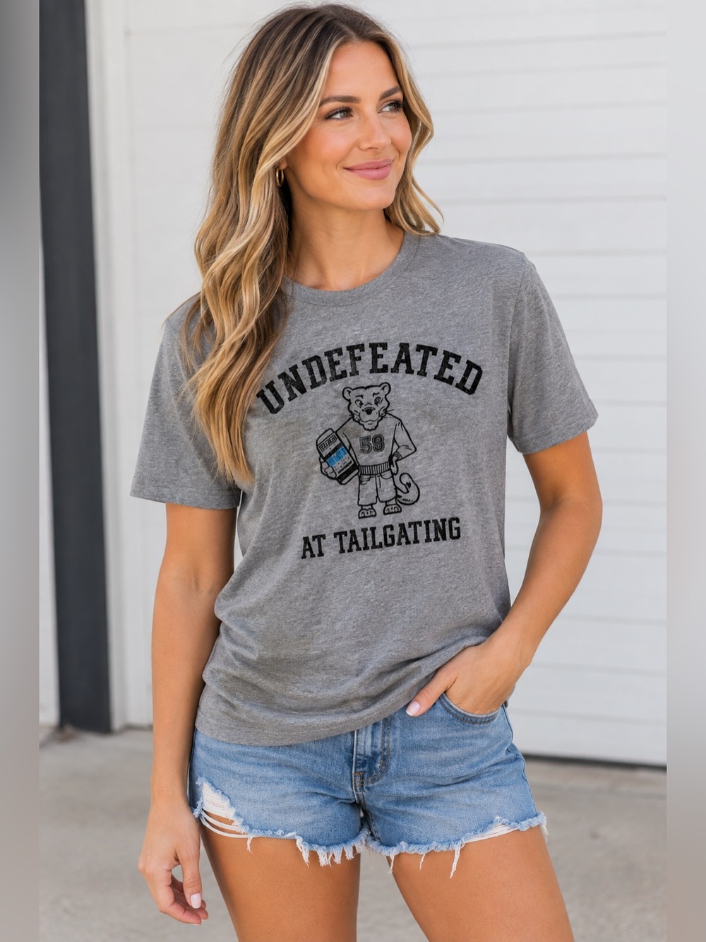 Soft Style Gray "Undefeated at Tailgating" Short Sleeve Tee